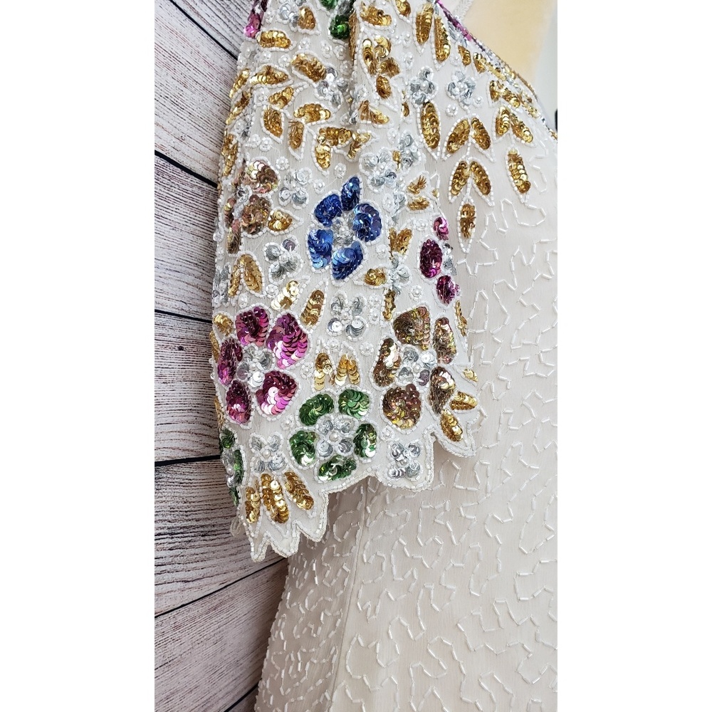 Vintage Eve's Allure Sequin Beaded Silk Dress Lrg - Picture 4 of 8